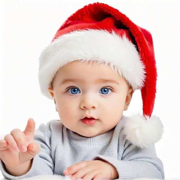 Christmas Santa Hat for Baby, Red Velvet Double Layer Xmas Holiday Party Hat - Picture 1 of 8